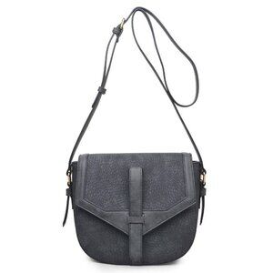 Crossbody Shoulder Strap Dark Grey Vegan Faux Leather Messenger Bag